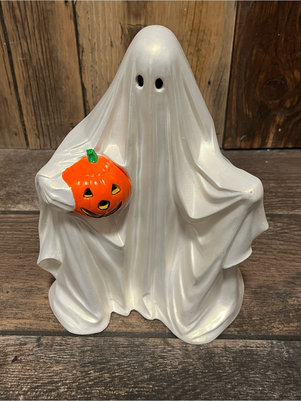 Ghost with Pumpkin Halloween Figurine - White